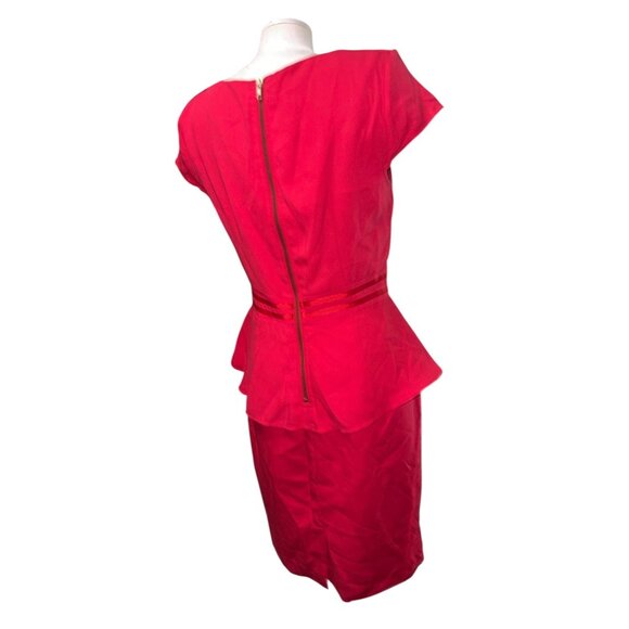 Musette Red Peplum Sheath Dress Size 10 Womens Cap Sleeve Back Zip - Picture 2 of 12